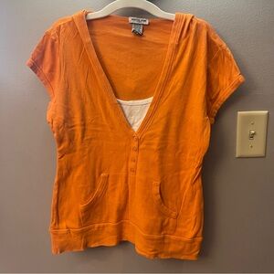 Women’s Y2K orange Short sleeve hooded tshirt